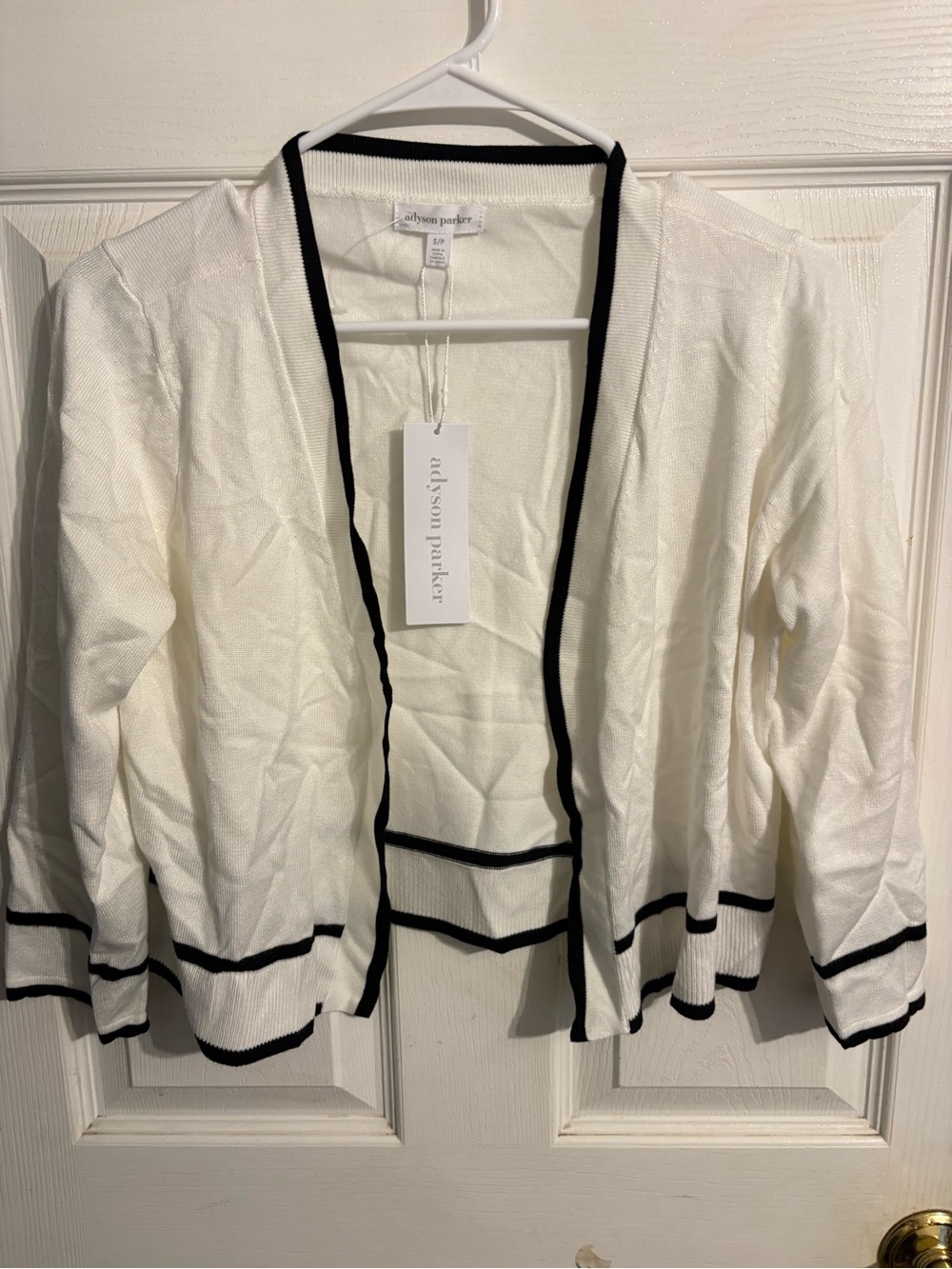 Adyson Parker White Open-Front Cardigan with Black Trim